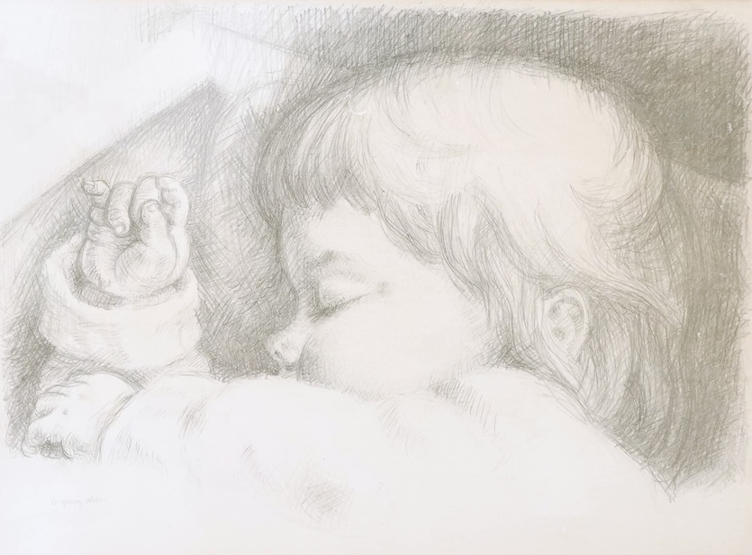 Ib Spang Olsen (Danish, 1921-2012), Study of a child sleeping, pencil sketch, signed, 39 x 52cm